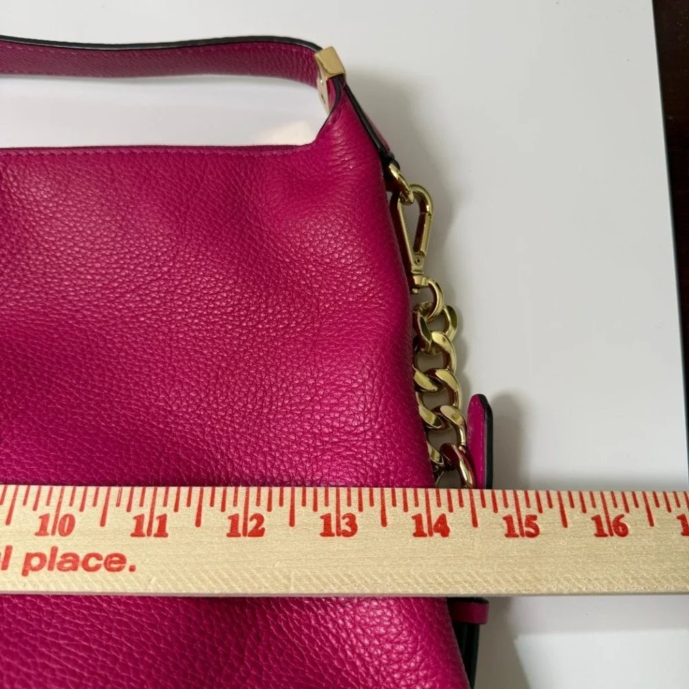 RARE Michael Kors Fuchsia Pebbled Leather Chain Hobo Shoulder Bag Gold Hardware